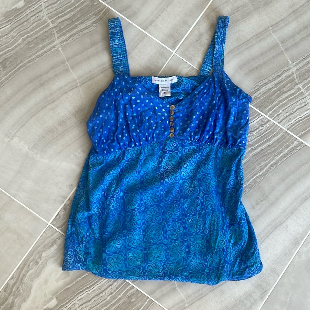 Nomadic Traders Blue Boho Tank Top with Buttons